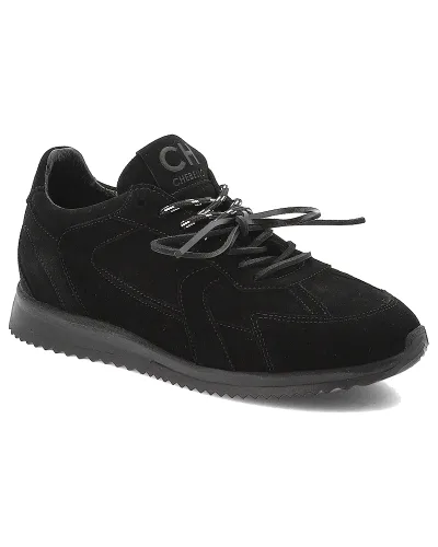 Sneakersy damskie Chebello, skórzane na płaskiej podeszwie z okrągłym noskiem i sznurowane, czarne, 4861