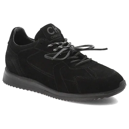 Sneakersy damskie Chebello, skórzane na płaskiej podeszwie z okrągłym noskiem i sznurowane, czarne, 4861