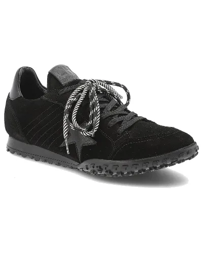 Sneakersy damskie Chebello, skórzane na płaskiej podeszwie z okrągłym noskiem i sznurowane, czarne, 4862