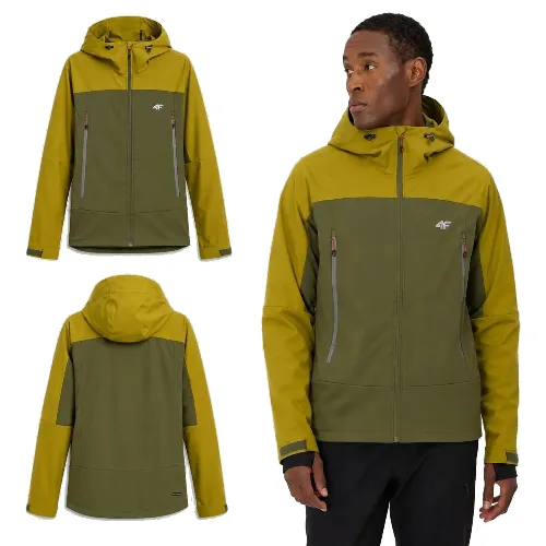 SOFTSHELL MĘSKI 4F KURTKA TREKKINGOWA MĘSKA Z KAPTUREM ZIELONA