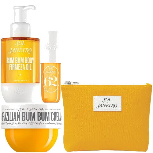 Sol de Janeiro Summer Body Icons Bundle – Bum Bum Cream 75ml, Firmeza Oil 100ml & Cheirosa 62 90ml with Canvas Bag