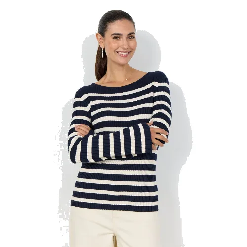 soyaconcept® sweter z dzianiny - Dollie Kobiety Sztuczne włókno biały|niebieski, XL