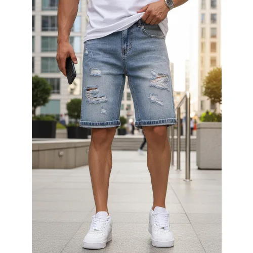 Spodenki męskie jeansowe z dziurami niebieskie Dstreet SX2574