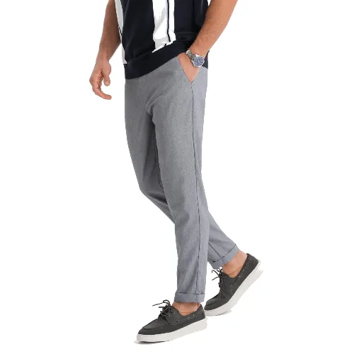 Spodnie męskie chino REGULAR FIT z gumką w pasie – szare V2 - Rozmiar: L