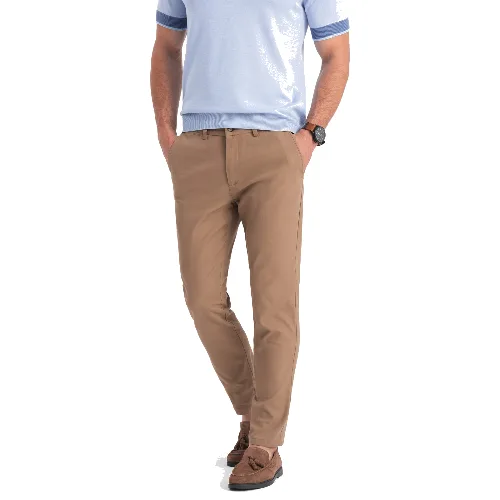 Spodnie męskie chino SLIM FIT - jasnobrązowe V2 - Rozmiar: L
