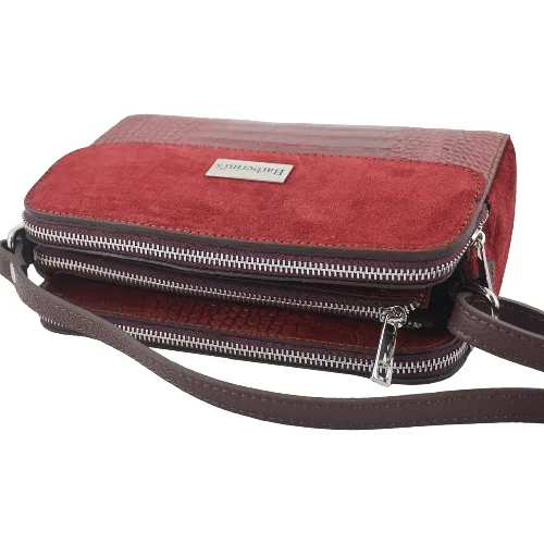 Stylowa torebka crossbody trzykomorowa - Bordowa