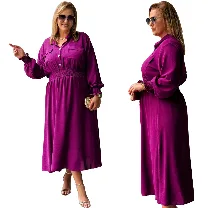 Sukienka Długi Rękaw Maxi Cavaricci Plus Size Guziki Damska Purpurowa