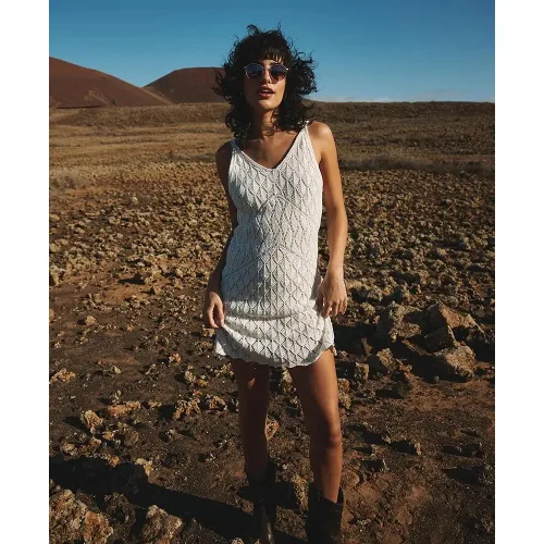superdry Crochet Cami Mini Dress z poliestru i bawełny - Desert Bone Off White