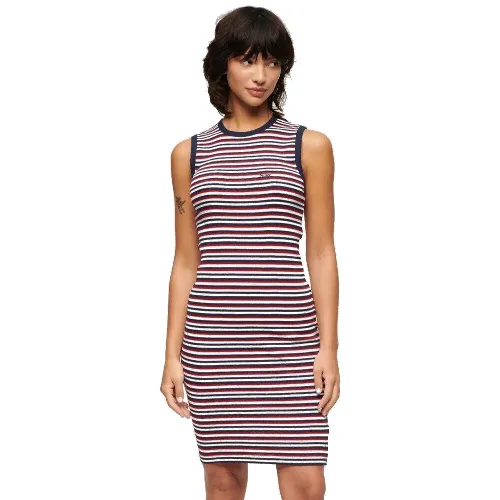 superdry Dopasowana sukienka midi w prążki - Richest Navy Stripe