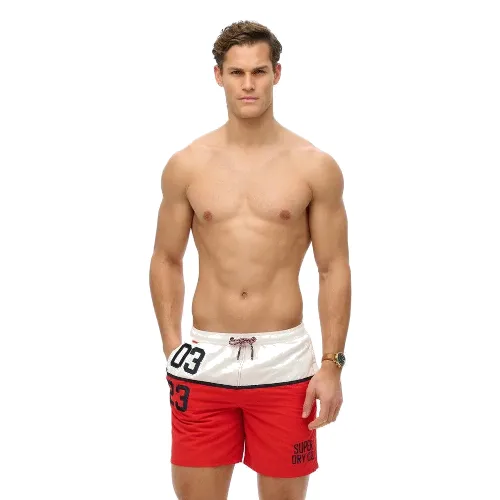 superdry Kąpielówki Nautical Logo 17 z recyklowanego poliestru - TRICOLORE RED