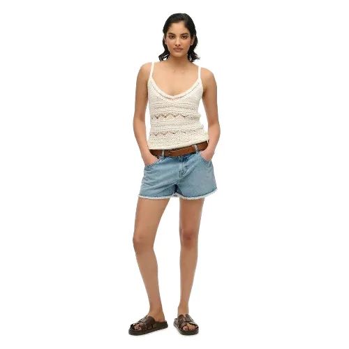 superdry Mid Rise Denim Hot Short Ice Pool Pale Blue