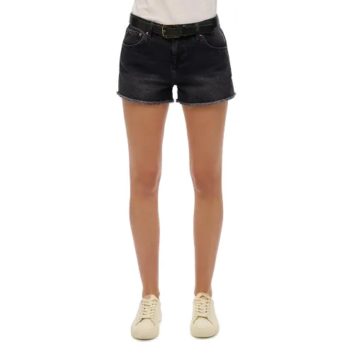 superdry Mid Rise Denim Hot Short - Roseland Washed Black