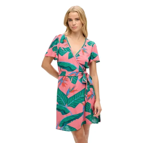 superdry Mini sukienka kopertowa w nadruk Pink Paradise LENZING™ ECOVERO™