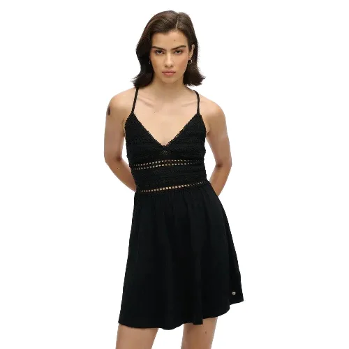 superdry Mini sukienka z dzianiny i koronki czarna - Black