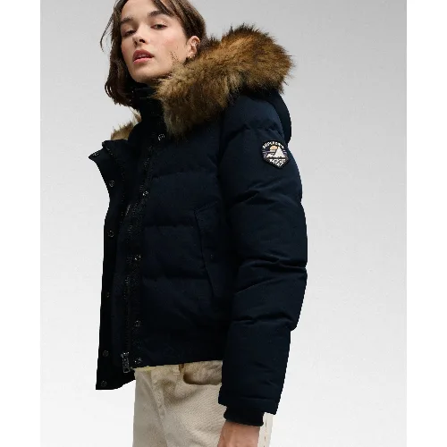 superdry Pikowana Bomberka Everest z Kapturem slim z futerkiem - ECLIPSE NAVY