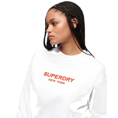 superdry Sport Luxe Loose Crew Sweat 100% bawełna - Brilliant White