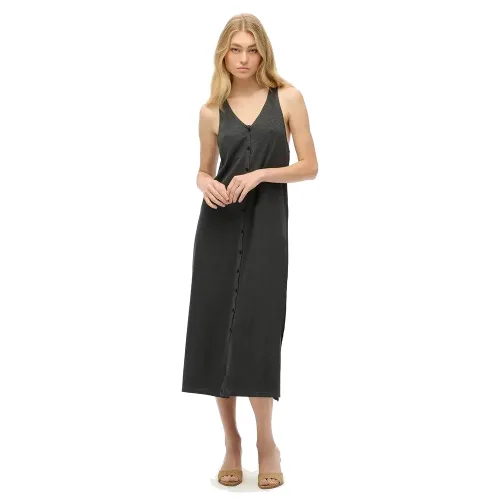 superdry Sukienka Beach Jersey Midi z bawełny 100%, czarna - Black
