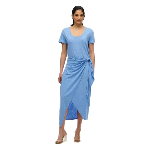 superdry Sukienka midi kopertowa Slub z bawełny/lyocellu - BLUEBELL