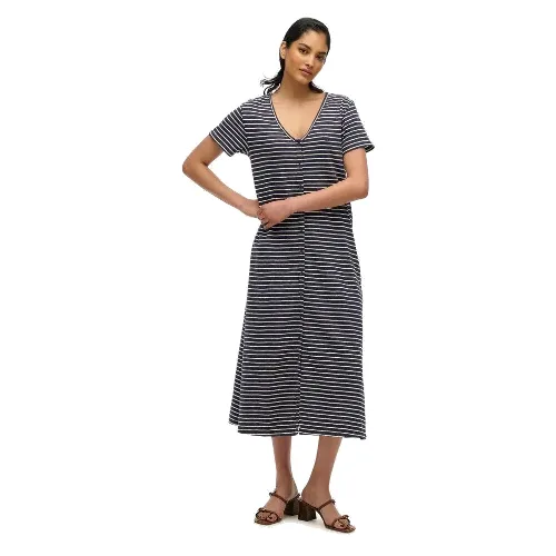 superdry Sukienka midi z dzianiny z guzikami - 100% bawełna organiczna, Navy