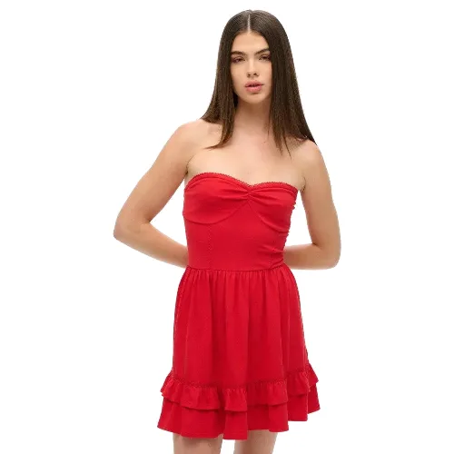 superdry Sukienka Mini Bandeau z Koronki w Stylu lat 50. z Bawełny - OPTIC/PITCH
