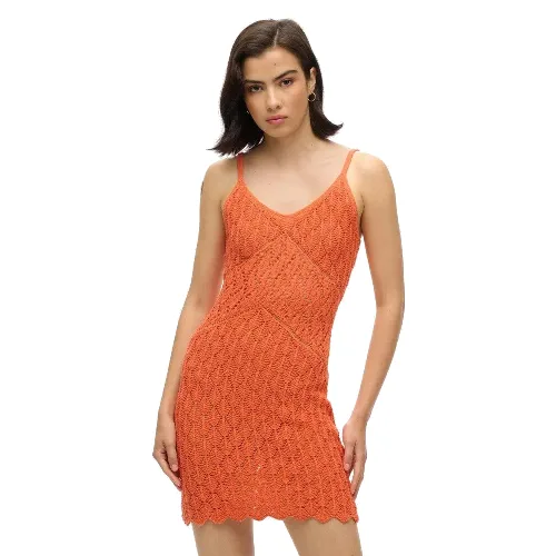 superdry Sukienka mini Crochet Cami z bawełny i poliestru - HOT CORAL