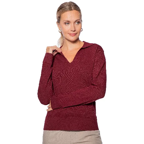 Sweter damski z dekoltem V-neck bordowy