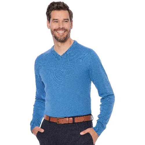 Sweter męski bawełniany z kaszmirem niebieski
