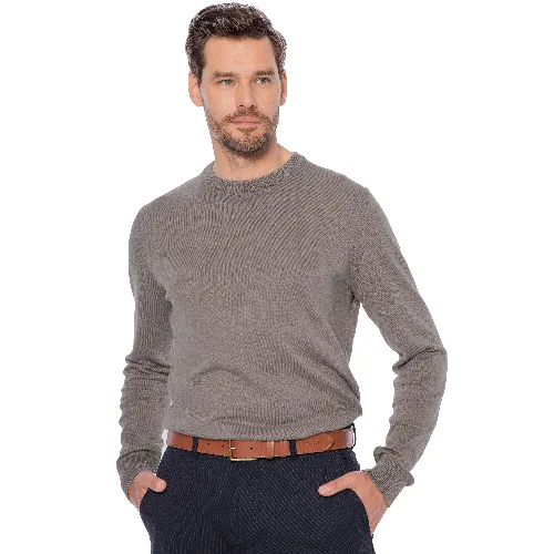 Sweter męski z bawełny z domieszką kaszmiru ciemny beż