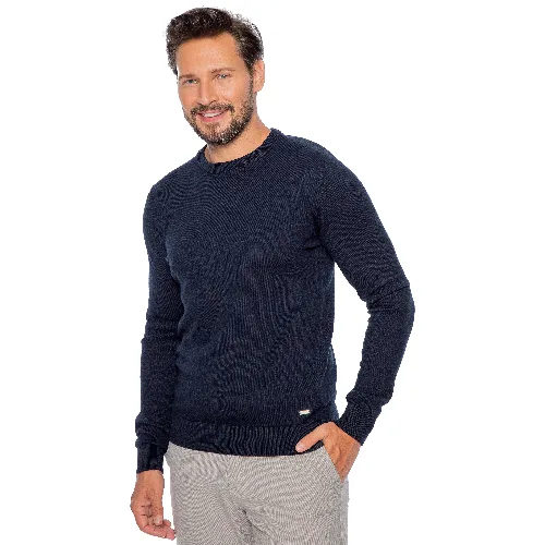 Sweter męski z bawełny z domieszką kaszmiru granatowy