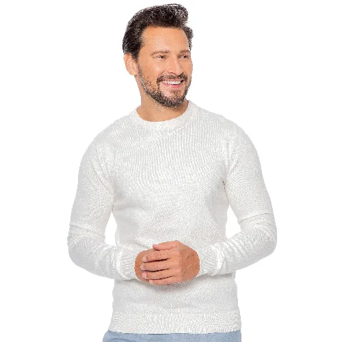 Sweter męski z bawełny z domieszką kaszmiru kremowy