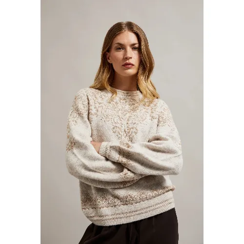 Sweter ozdobiony błyszczącą nitką beżowy