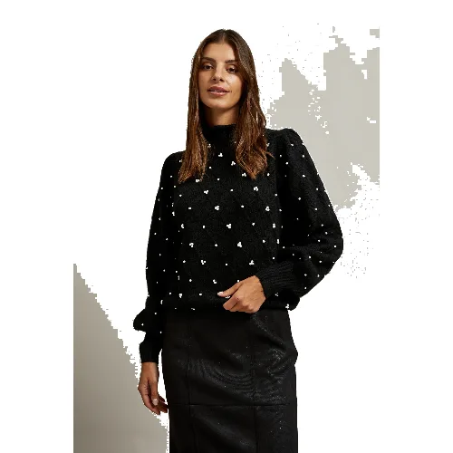Sweter ozdobiony koralikami czarny