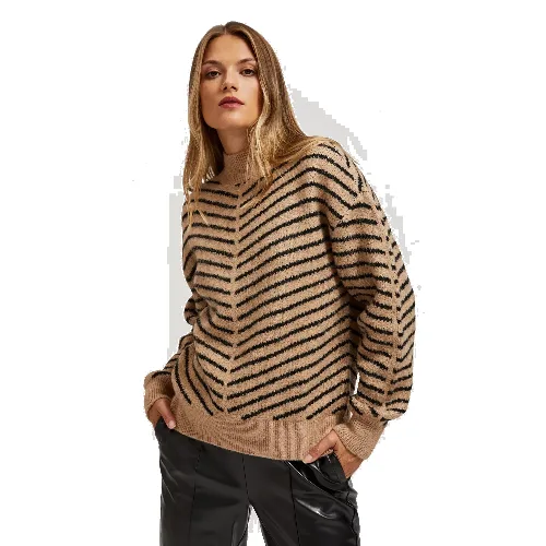 Sweter w paski beżowo-czarny