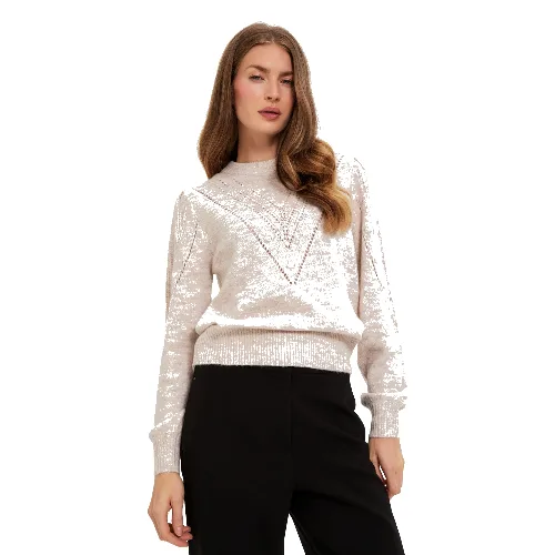 Sweter z bufiastymi rękawami beżowy