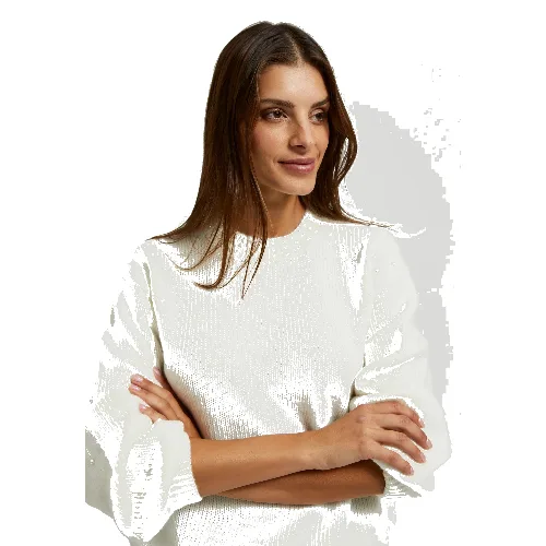Sweter z bufiastymi rękawami z dodatkiem wełny biały