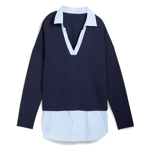 Sweter z cienkiej dzianiny z koszulową wstawką