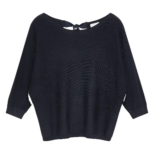 Sweter z cienkiej dzianiny z nietoperzowymi rękawami i satynową tasiemką