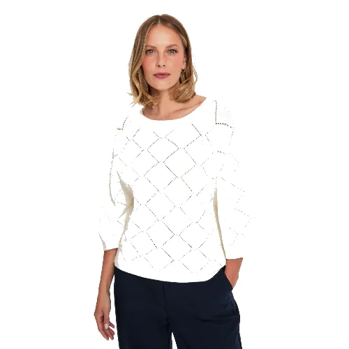 Sweter z ozdobiony koralikami biały