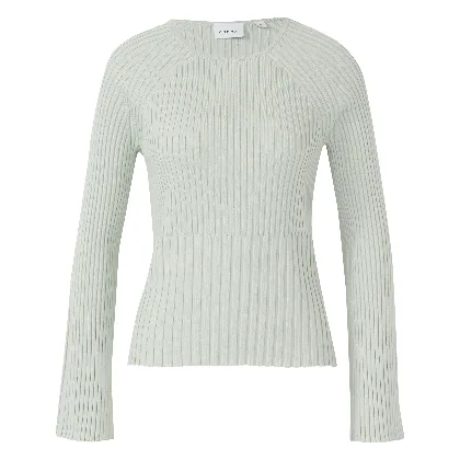 Sweter z prążkowanej dzianiny z trąbkowymi rękawami