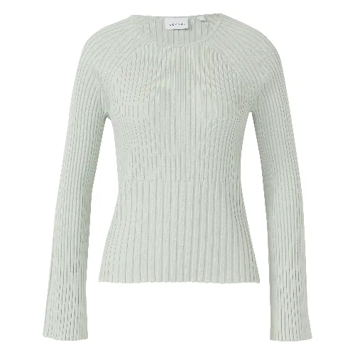 Sweter z prążkowanej dzianiny z trąbkowymi rękawami
