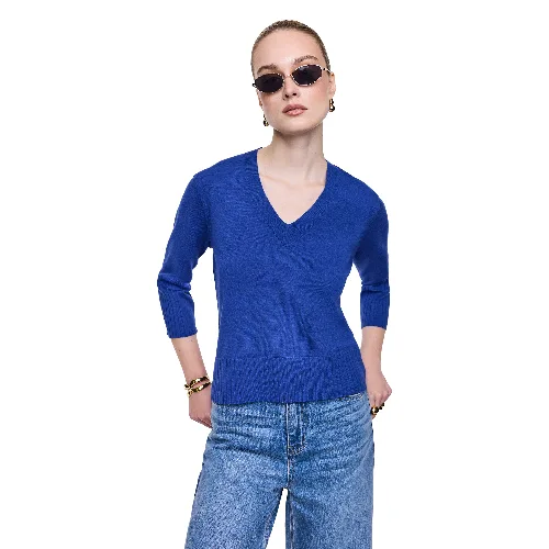 Szafirowy sweter z dekoltem V