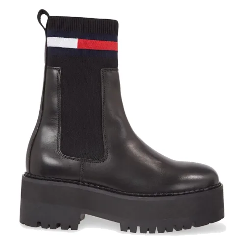 Sztyblety Tommy Jeans Tjw Flatform Chelsea Sock EN0EN02301 Czarny