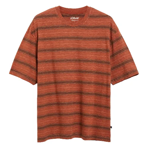T-shirt w prążki Modern Fit barwiony po uszyciu