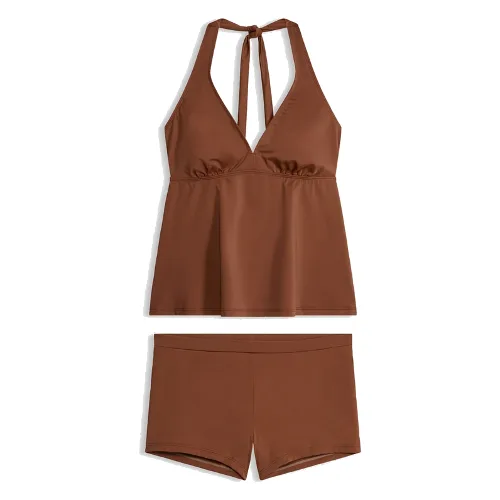 Tankini z dekoltem typu halter i spodenkami bikini (2 części)