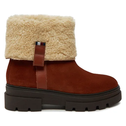 Tommy Hilfiger Botki Faux Fur Suede Roll-Down Boot FW0FW08158 Brązowy