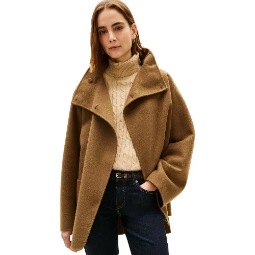 Tommy Hilfiger Krótki wełniany płaszcz Kobiety Wełna brązowy, M/L