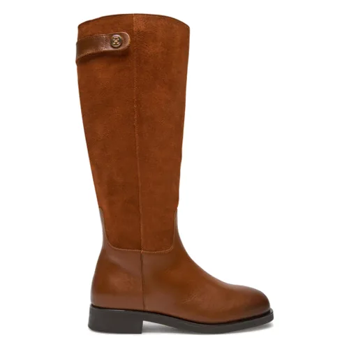 Tommy Hilfiger Oficerki Th Stud Leather Mix Long Boot FW0FW08341 Brązowy