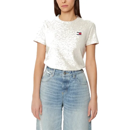 TOMMY JEANS Beżowy damski t-shirt z małym logo