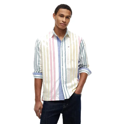 Tommy Jeans Koszula Mężczyźni Regular Fit Bawełna (100%) niebieski|wielokolorowy