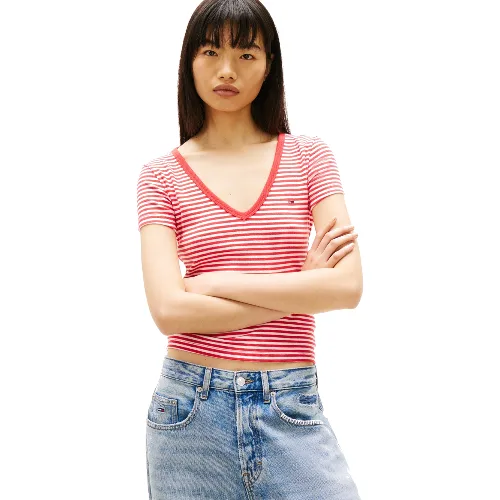 Tommy Jeans Koszulka Kobiety Bawełna czerwony|biały, XS